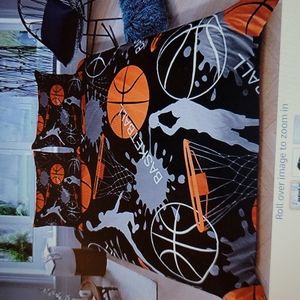 FEELYOU Basketball Duvet cover & pillowcase Twin black orange white 68"x90" New